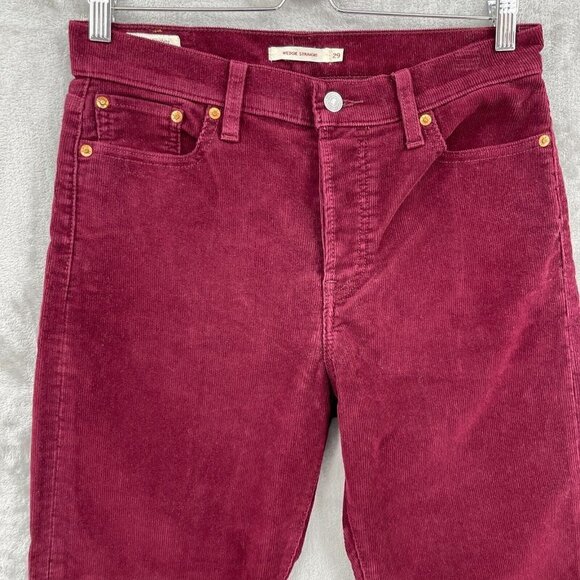 Levi's Premium Wedgie Straight Corduroy Raw Hem Crop Button Fly Jeans - Picture 4 of 16